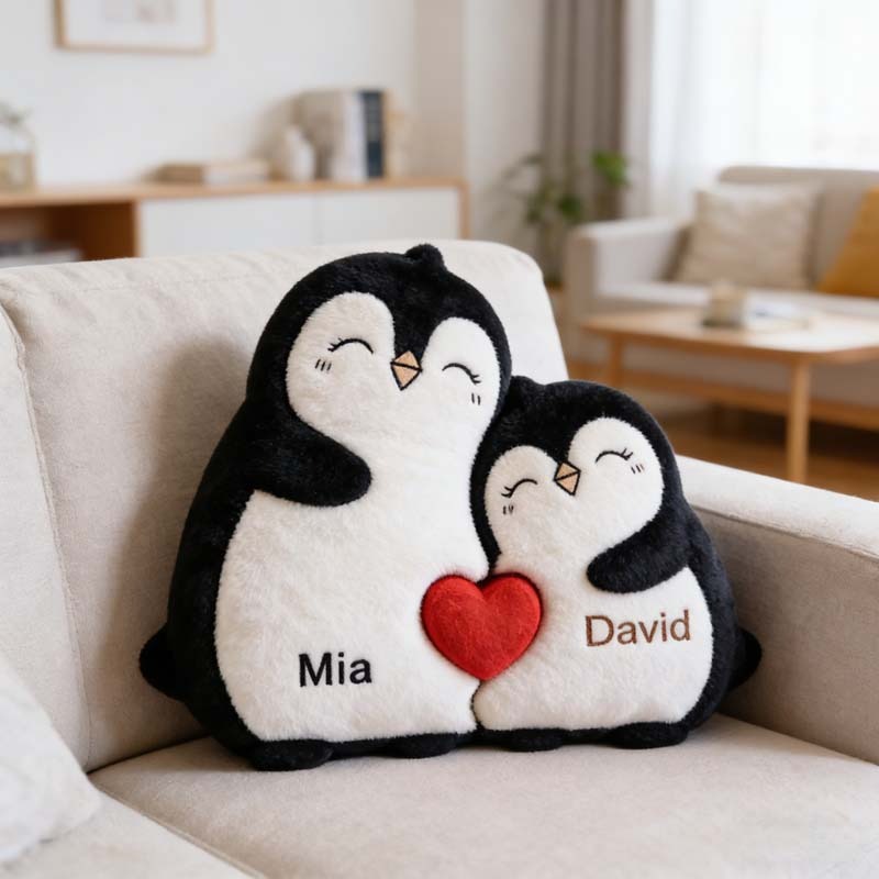 Personalized Penguin Family Puzzle Themed Pillow for Mother's Day Gift