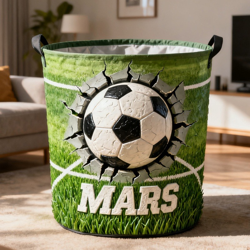Personalized Soccer Themed Storage Basket with Custom Name for Kids