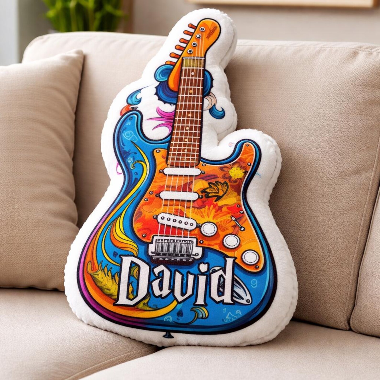 Personalized Guitar Pattern Printed Pillow With Name for Guitar Lovers