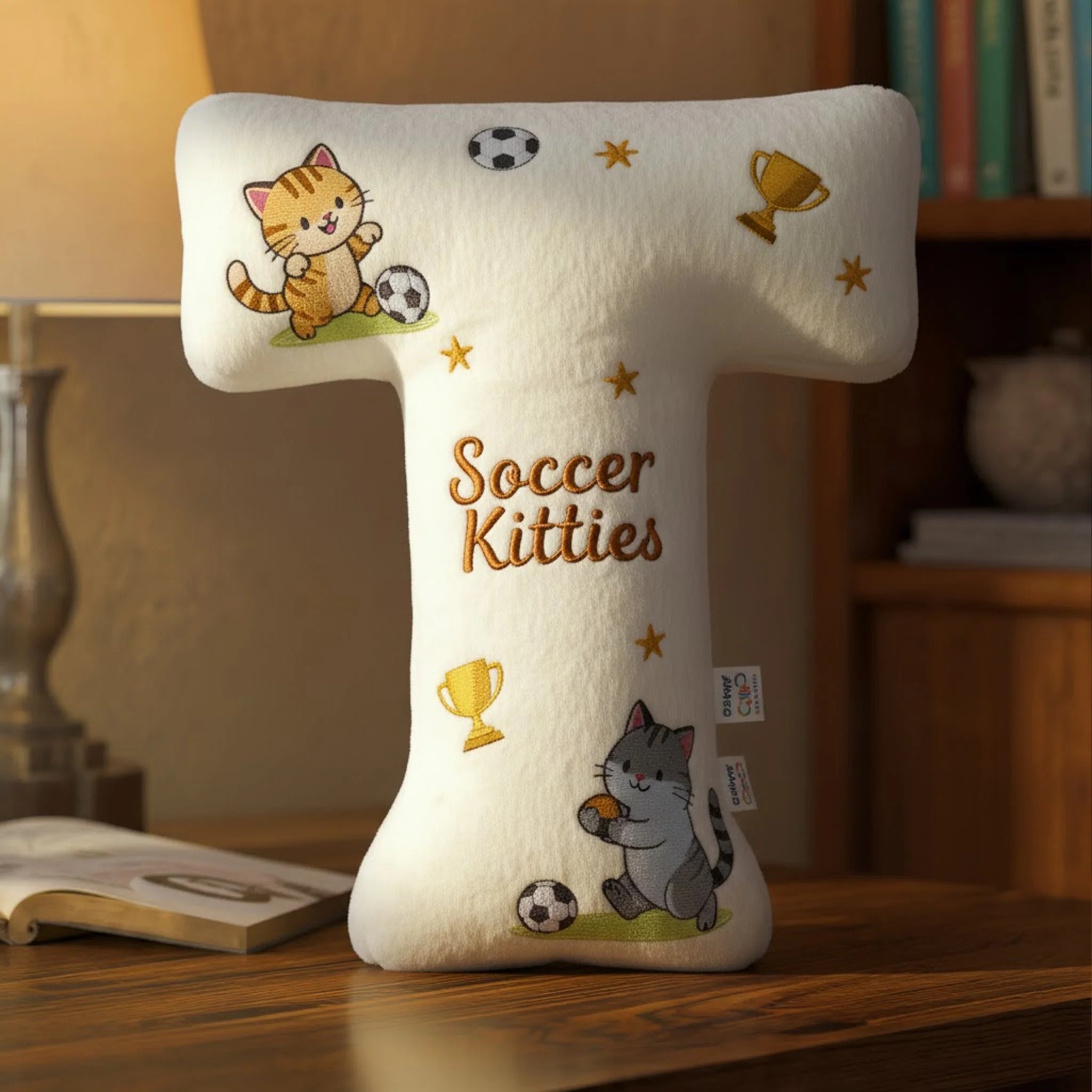 Personalized Graphic 3D Print Soccer Kitties Soccer Ball Letter Pillow For Kids