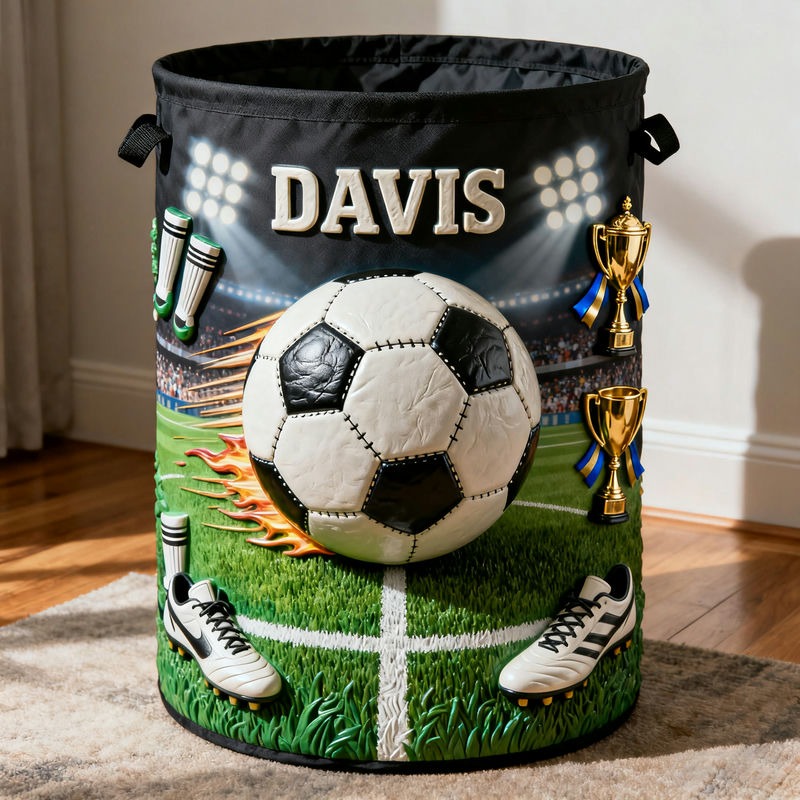 Personalized Soccer Themed Storage Basket with Custom Name for Soccer Lovers