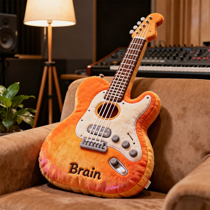 Personalized Printed Electric Guitar Pillow With Name ,Unique Gift for Music Lovers