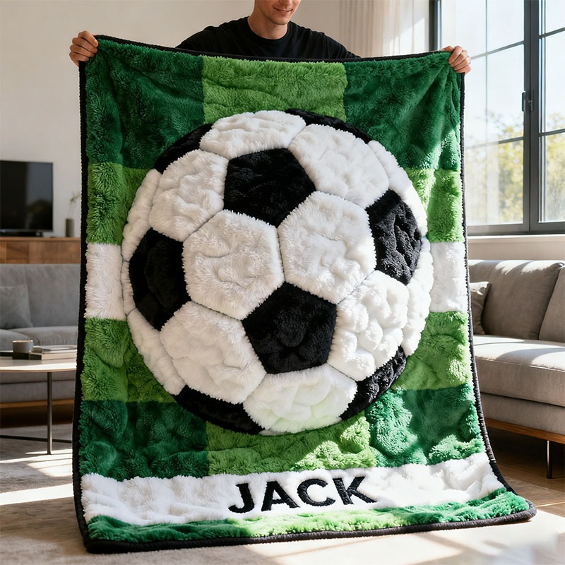 Personalized Soccer Blanket with Custom Name for Soccer Enthusiasts and Team Gifts