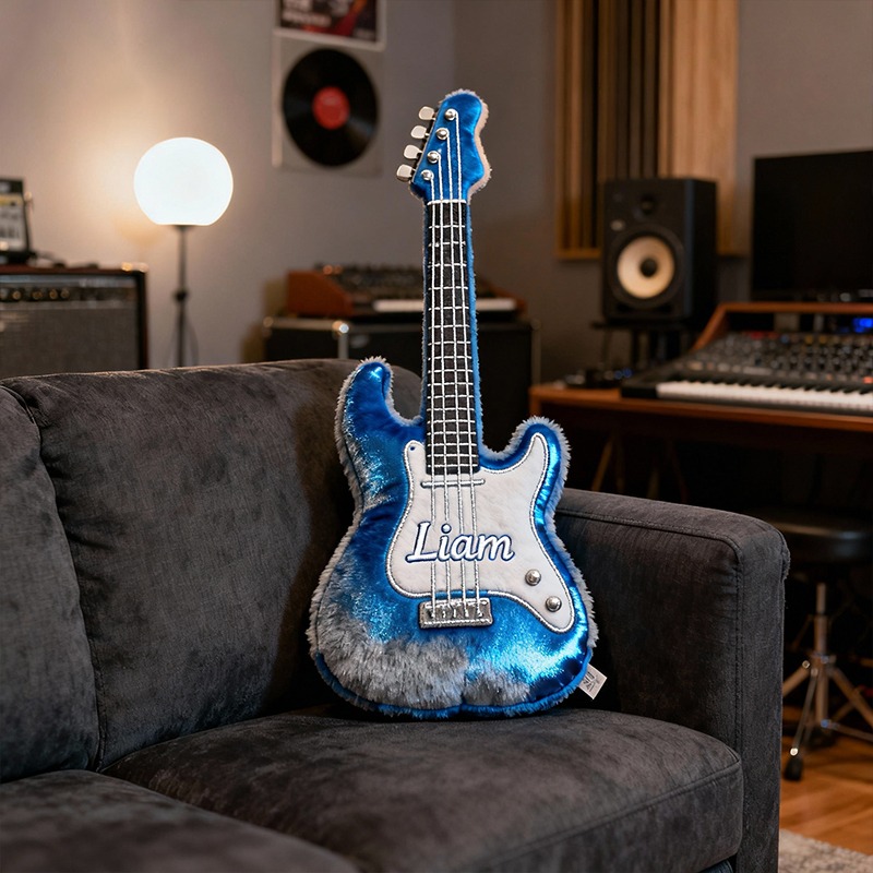 Personalized Bass Guitar Printed Pillow With Name for Music Lovers