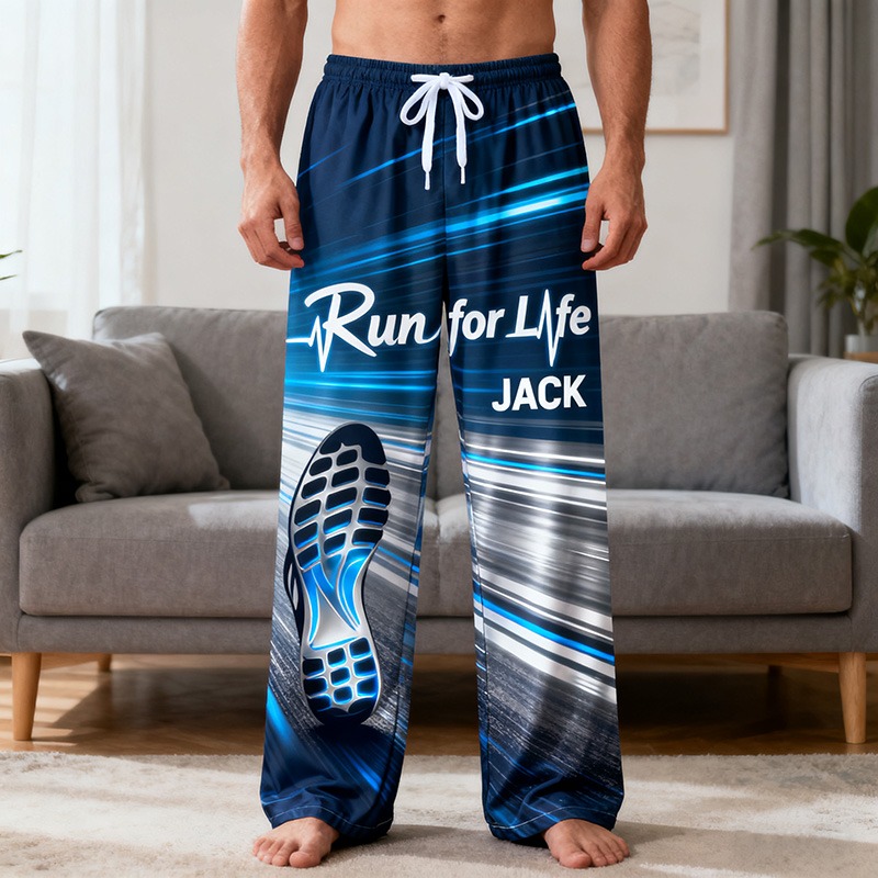 Personalized Running Print Themed Casual Sleep Pants with Custom Name for Enthusiasts