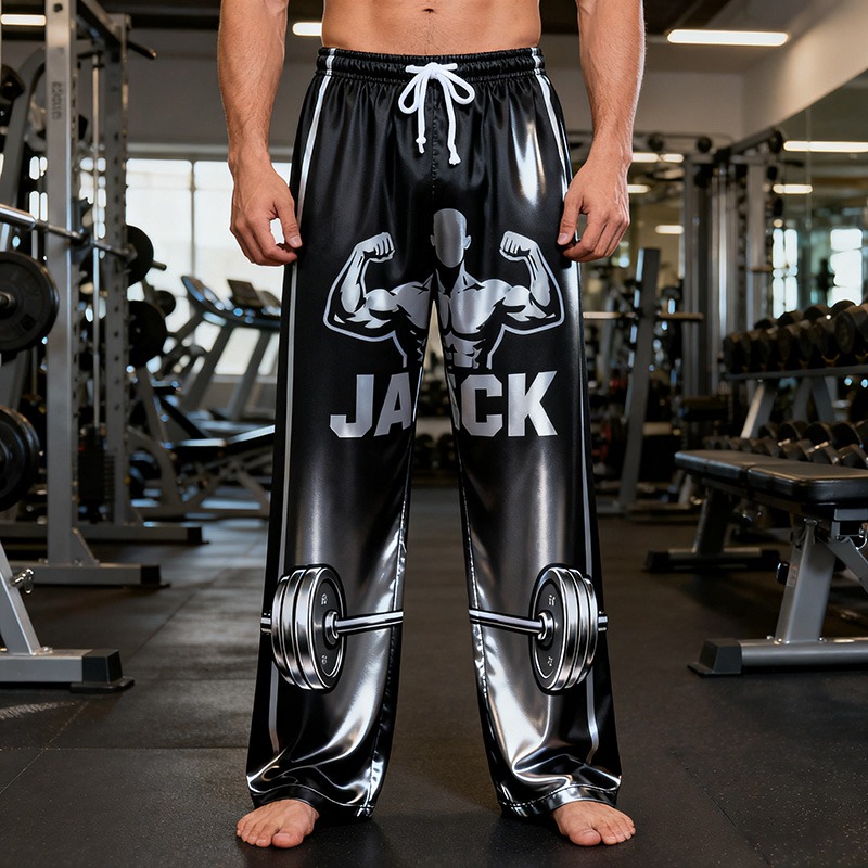 Personalized Fitness Print Themed Casual Pajama Pants with Custom Name for Enthusiasts