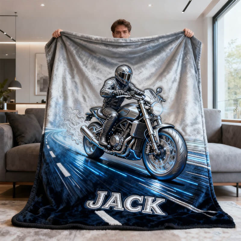 Personalized Road Motorcycle Riding Blanket with Custom Name for Motorcycle Lover