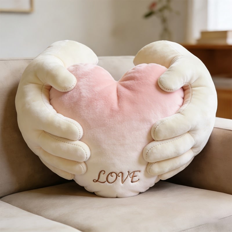 Personalized Hands Holding Heart Shaped Print Pillow for Valentine's Day Gifts