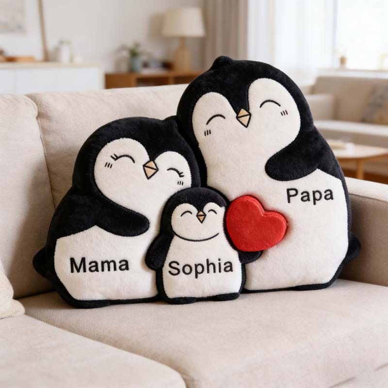 Personalized Penguin Family Puzzle Themed Pillow for Mother's Day Gift