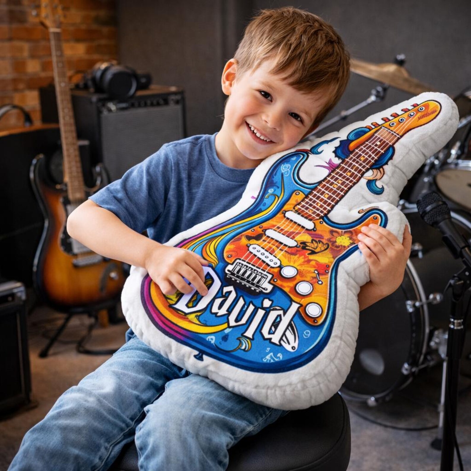 Personalized Guitar Pattern Printed Pillow With Name for Guitar Lovers