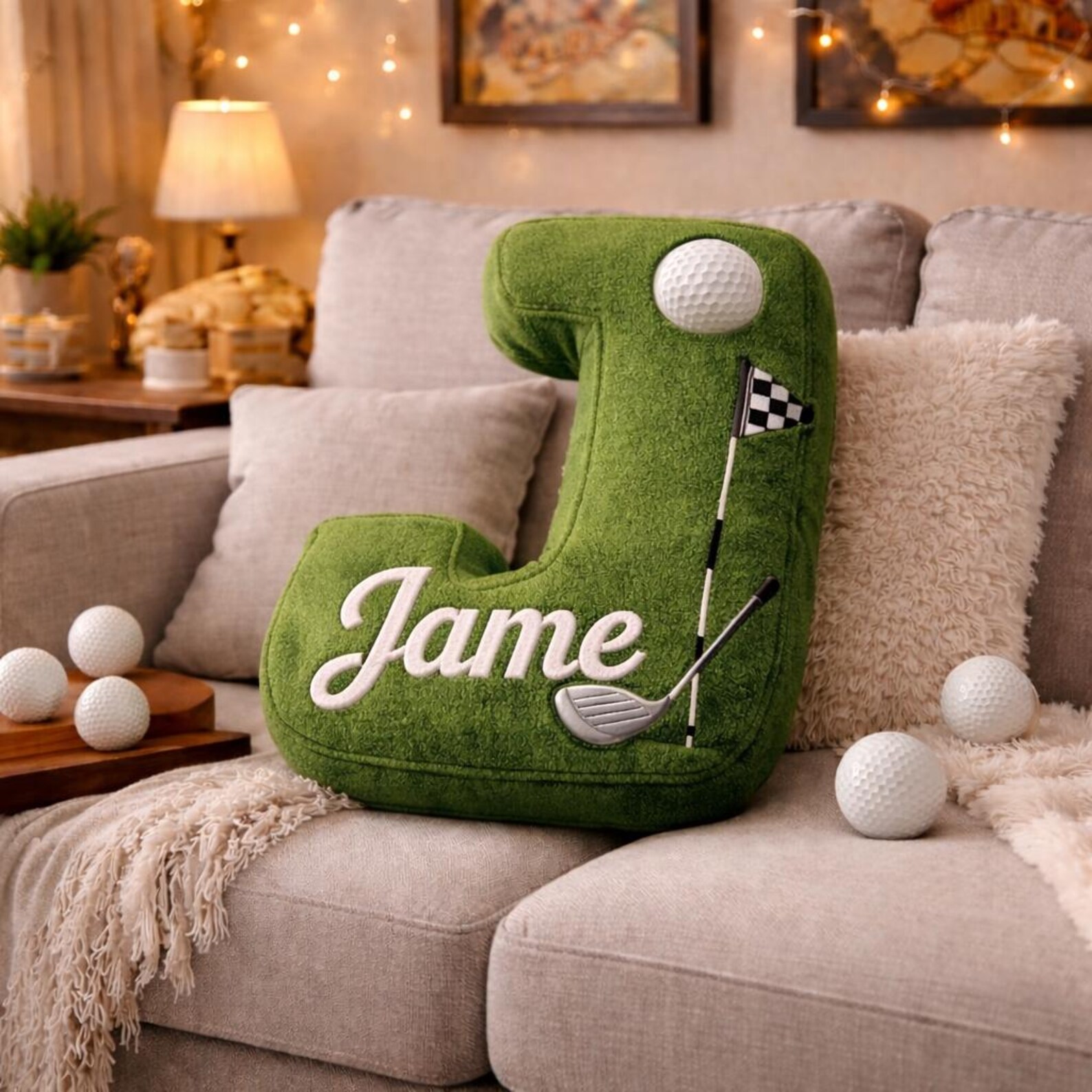 Personalized Golf Letter Pillow with Name for Golf Lovers