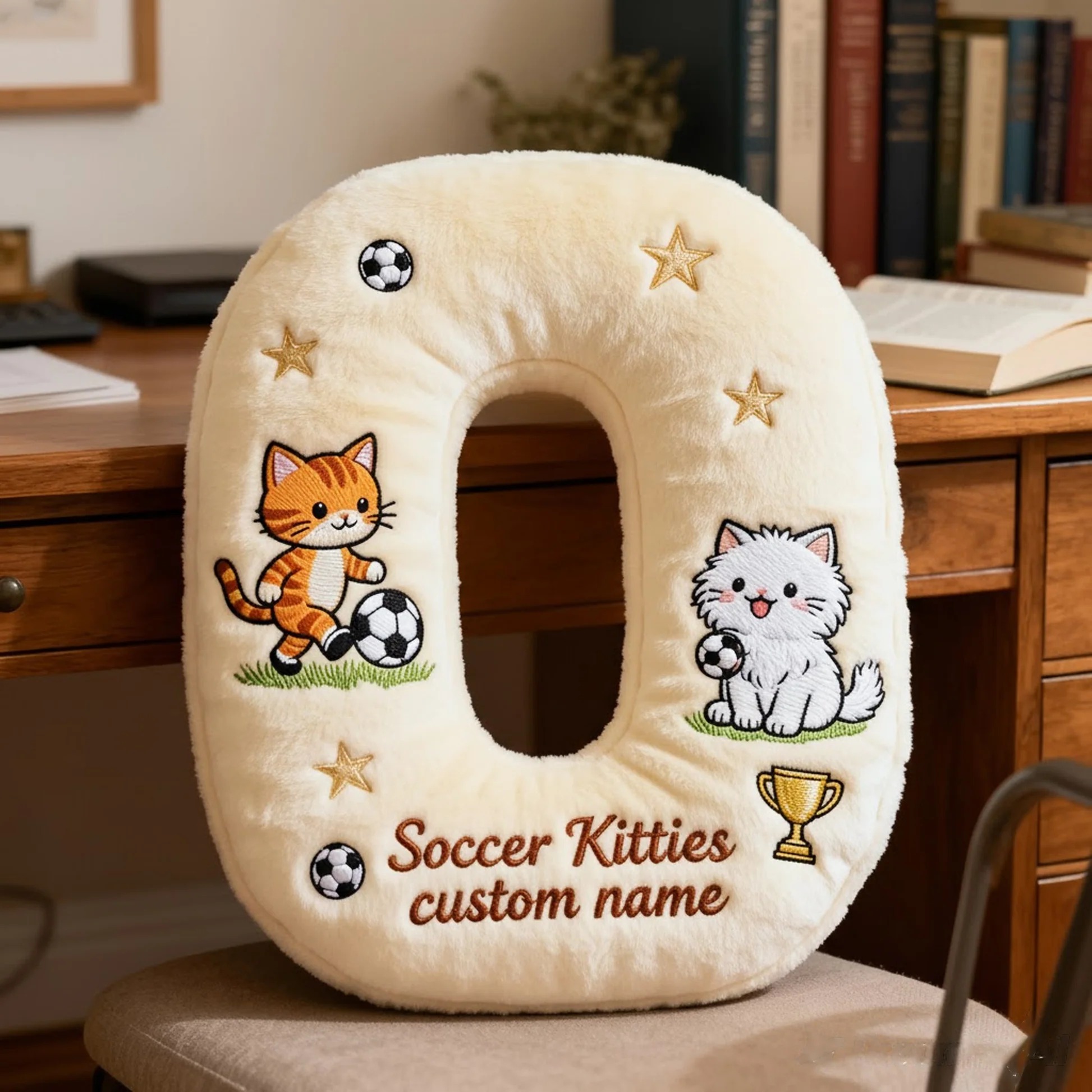 Personalized Graphic 3D Print Soccer Kitties Soccer Ball Letter Pillow For Kids