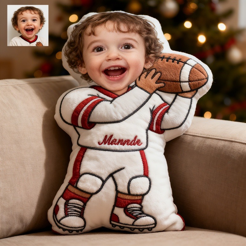 Personalized Football Player Photo Printed Pillow For Kids
