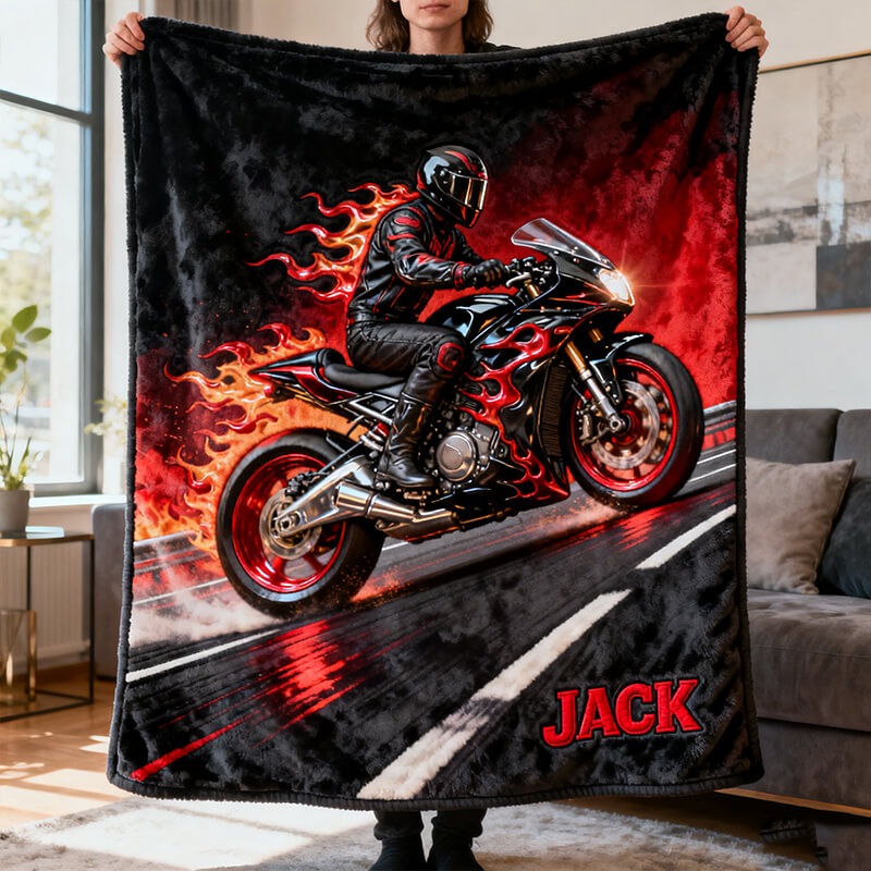 Personalized Road Motorcycle Riding Blanket with Custom Name for Motorcycle Lover