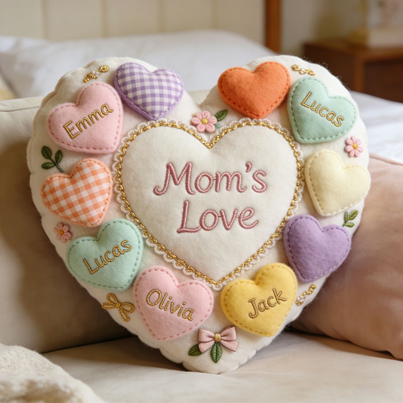 Personalized Heart Shaped Family Themed Pillow for Mother's Day Gift