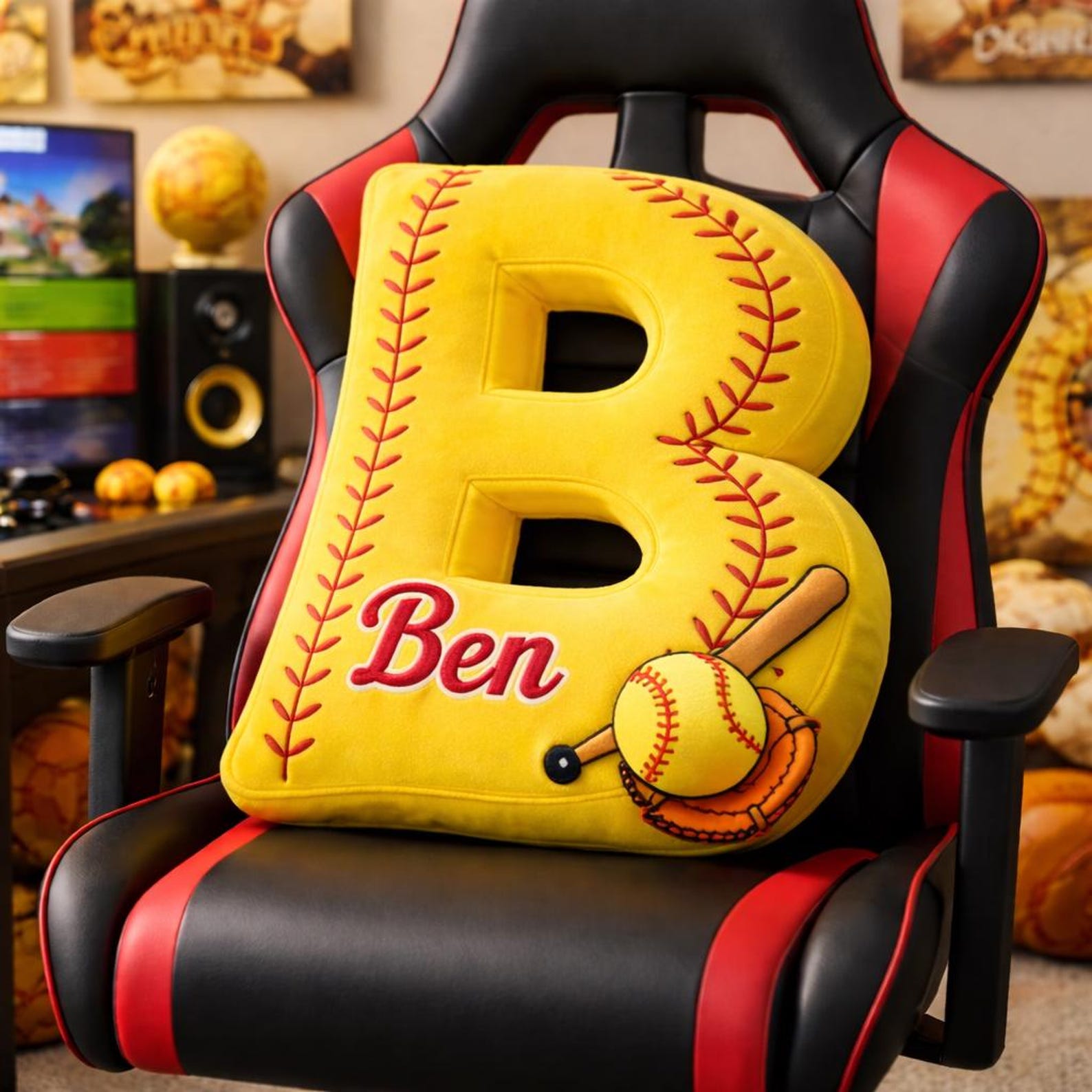 Personalized Letter Softball Pillow With Name For Softball Fans