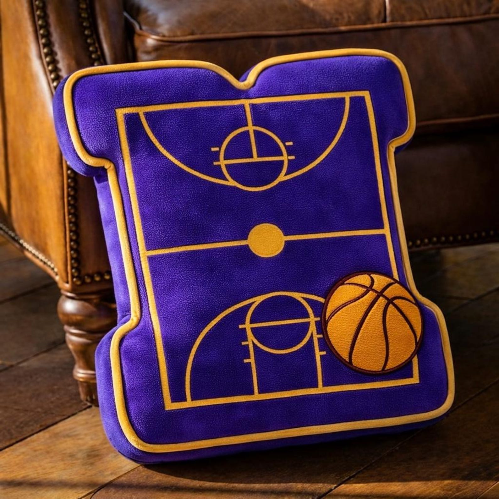 Basketball Court Pillow for Purple Gold Team Fans or Basketball Season Gift