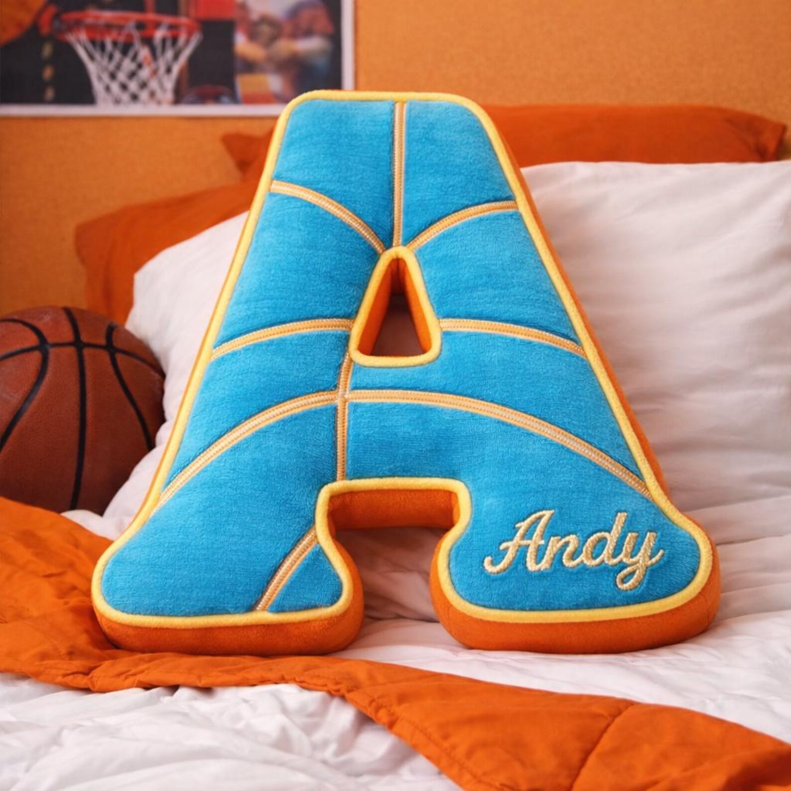 Personalized Basketball Letter Pillow with Name for Kids