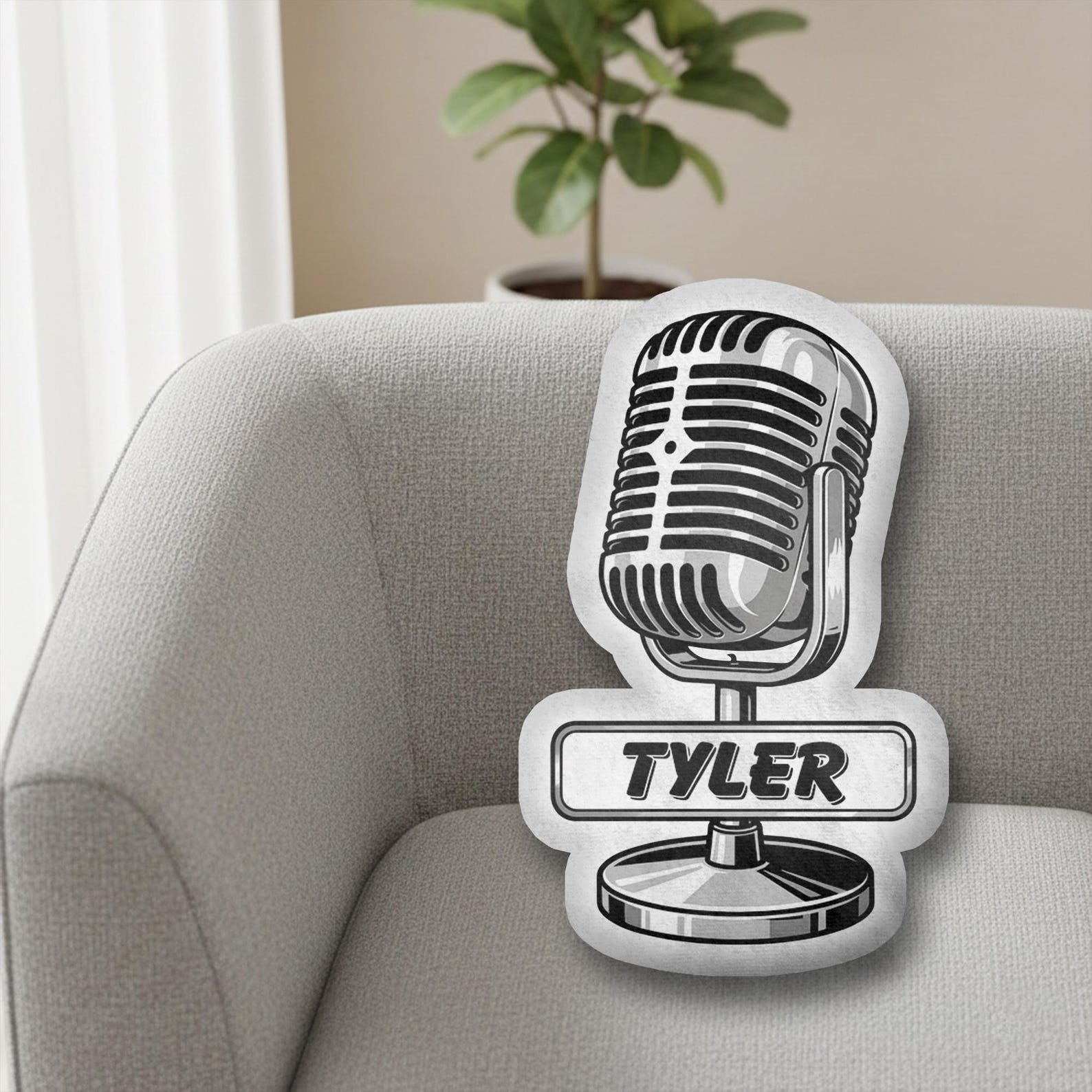 Personalized Microphone 3D Print Pillow With Your Own Name for Music Lovers