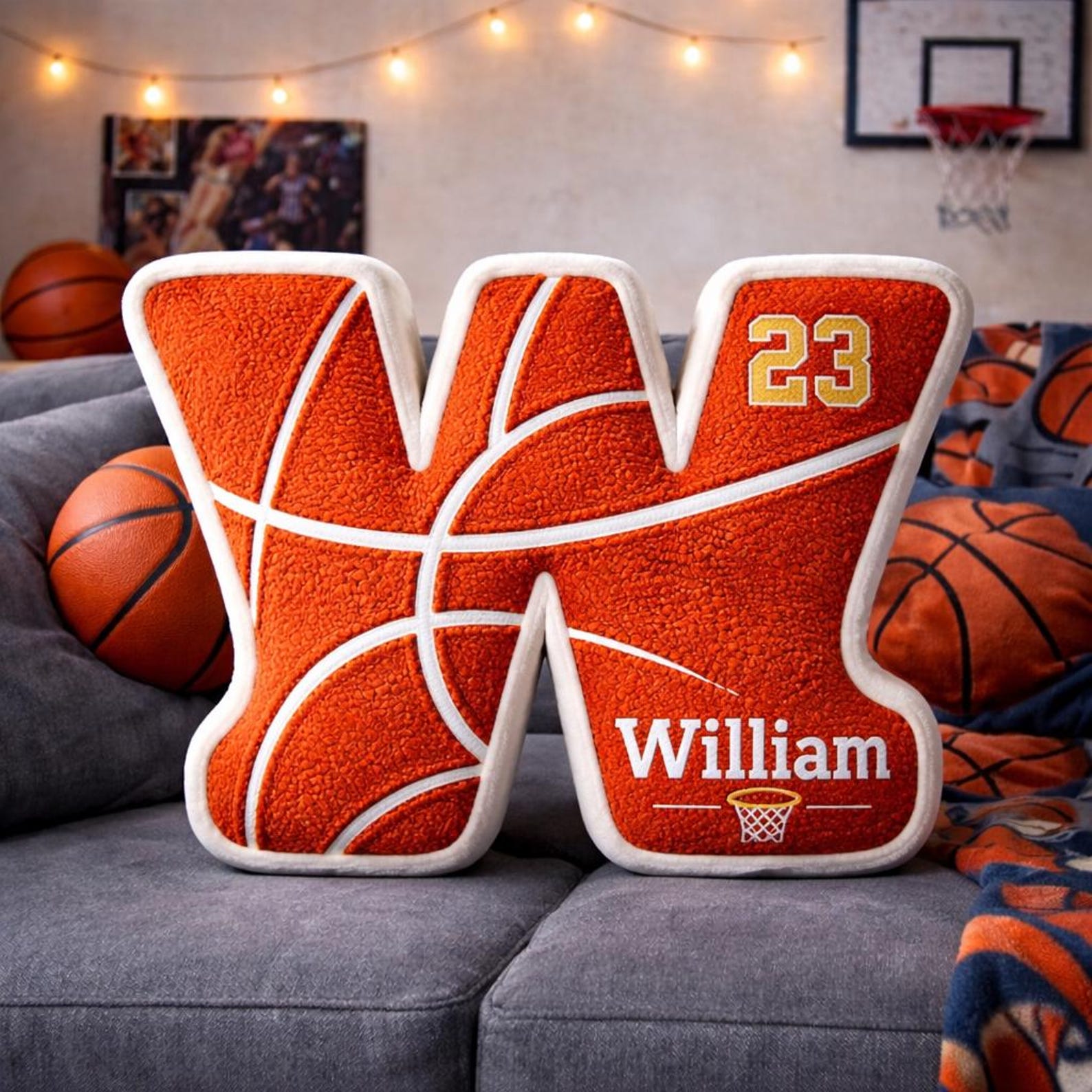 Personalized 3D Pinted Basketball Letter Pillow with Name&Number for Basketball Fan