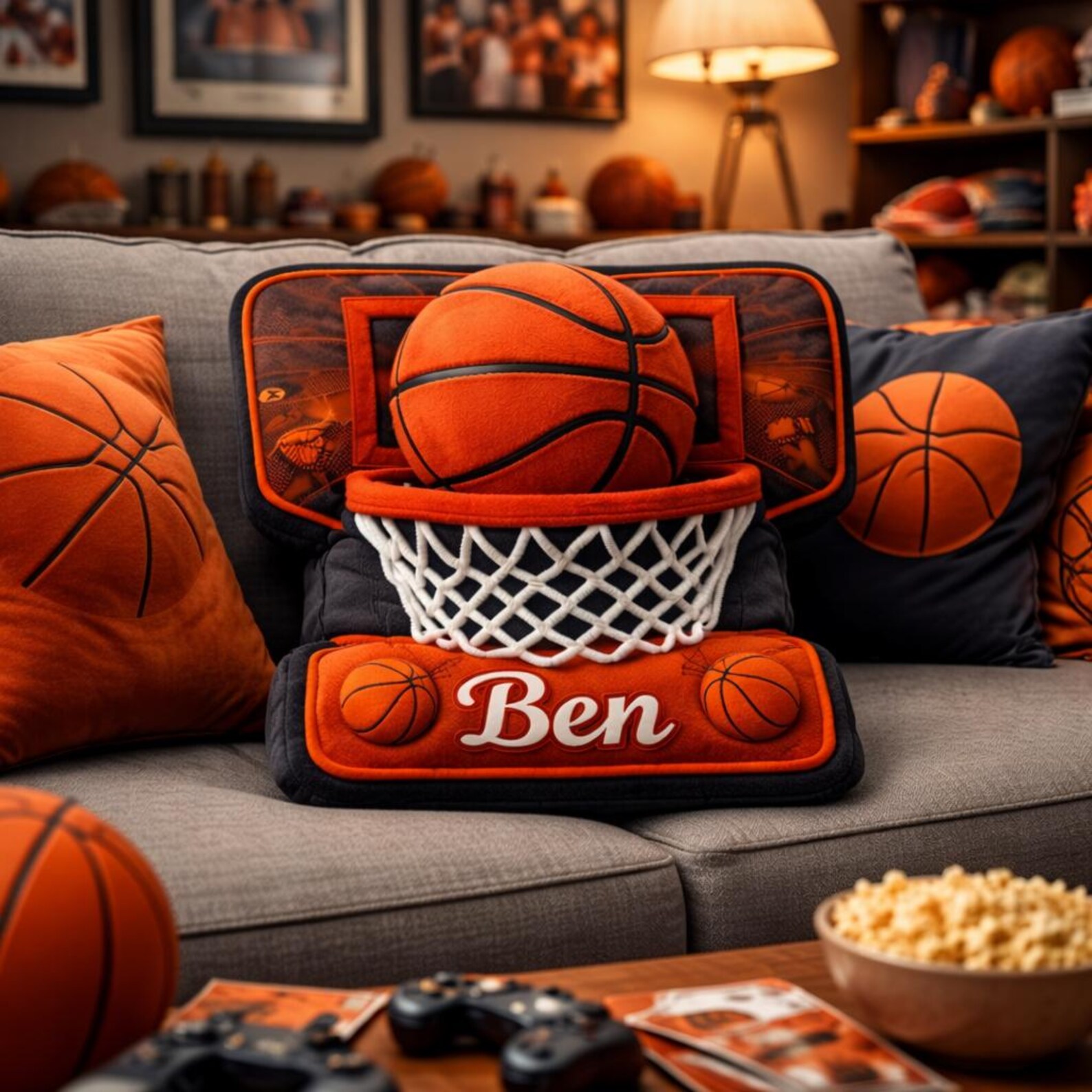 Personalized 3D Basketball Hoop Pillow with Name for Basketball Lovers