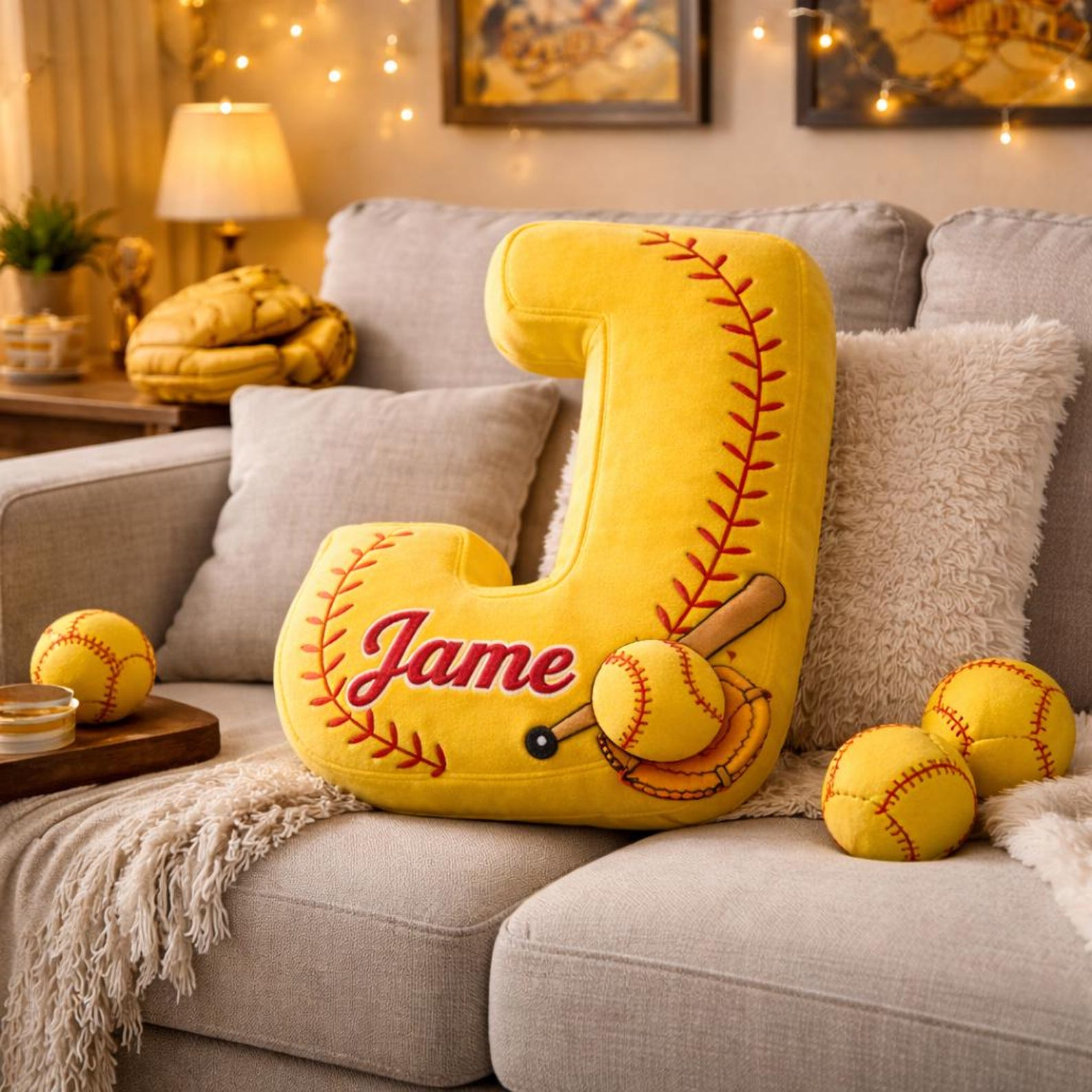 Personalized Letter Softball Pillow With Name For Softball Fans