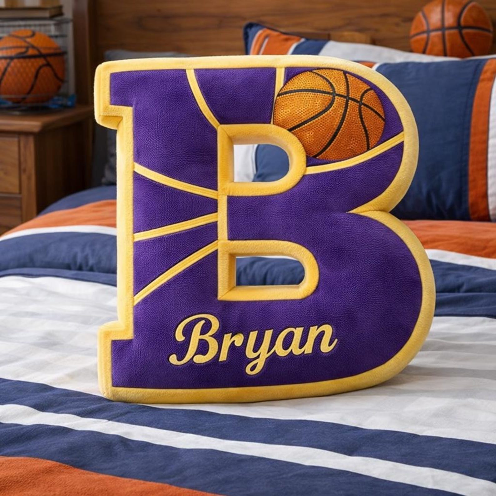 Personalized Letter Basketball Pillow with Name for Kids or Basketball Lovers