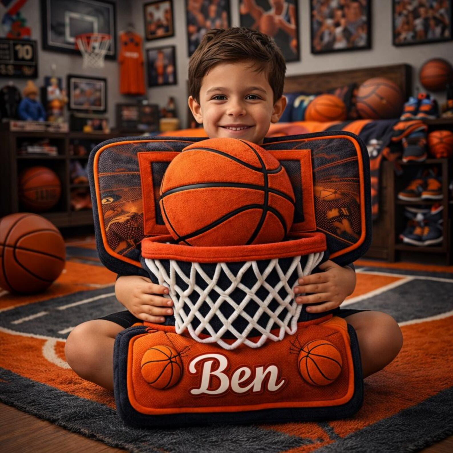 Personalized 3D Basketball Hoop Pillow with Name for Basketball Lovers