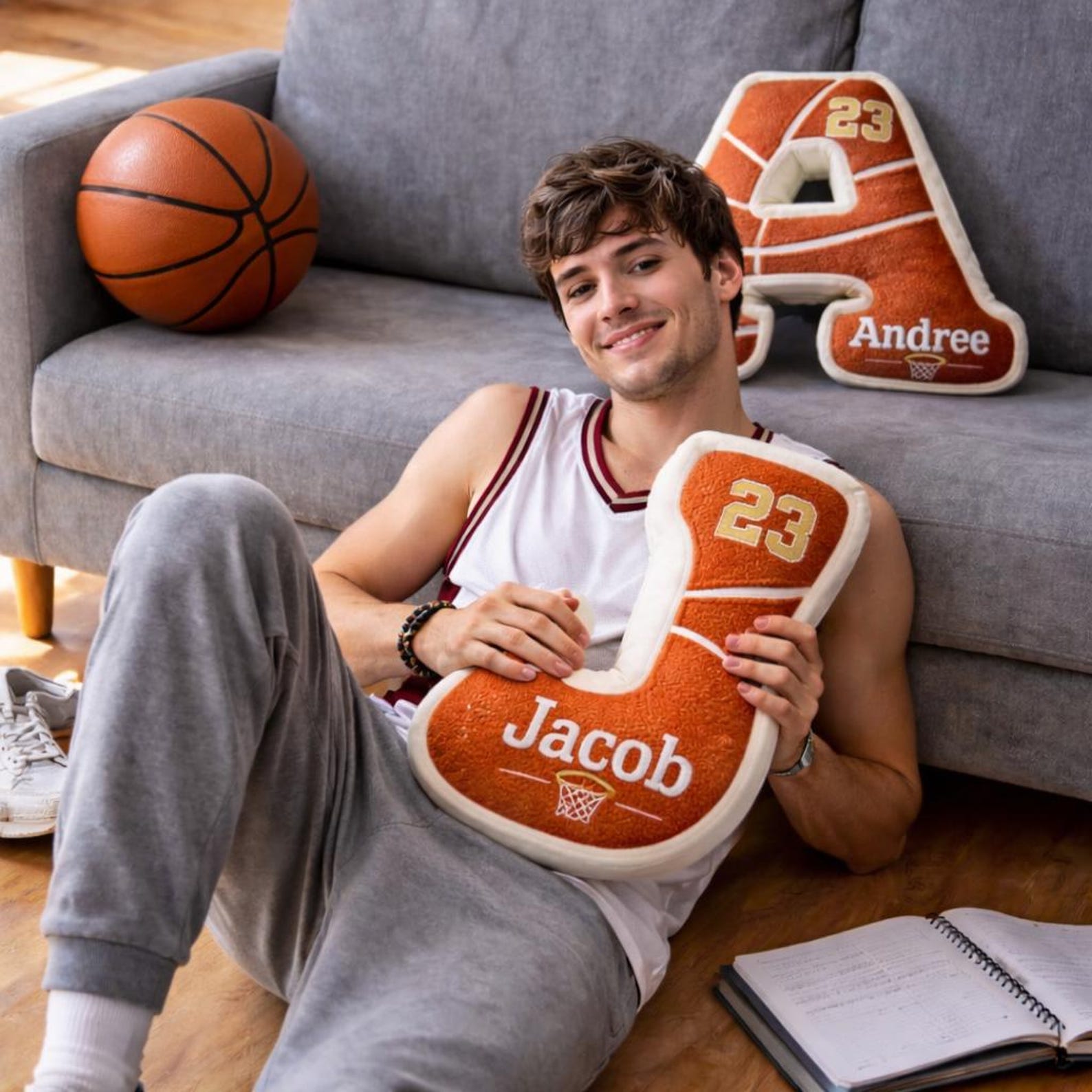 Personalized 3D Pinted Basketball Letter Pillow with Name&Number for Basketball Fan