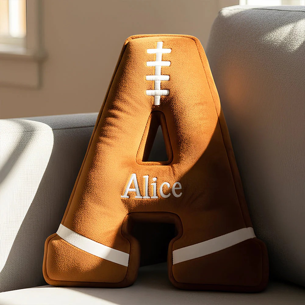 Personalized Football Letter Shaped Pillow Custom Initial Pillow with name Sports Enthusiasts Football Lover Player Fans Gifts