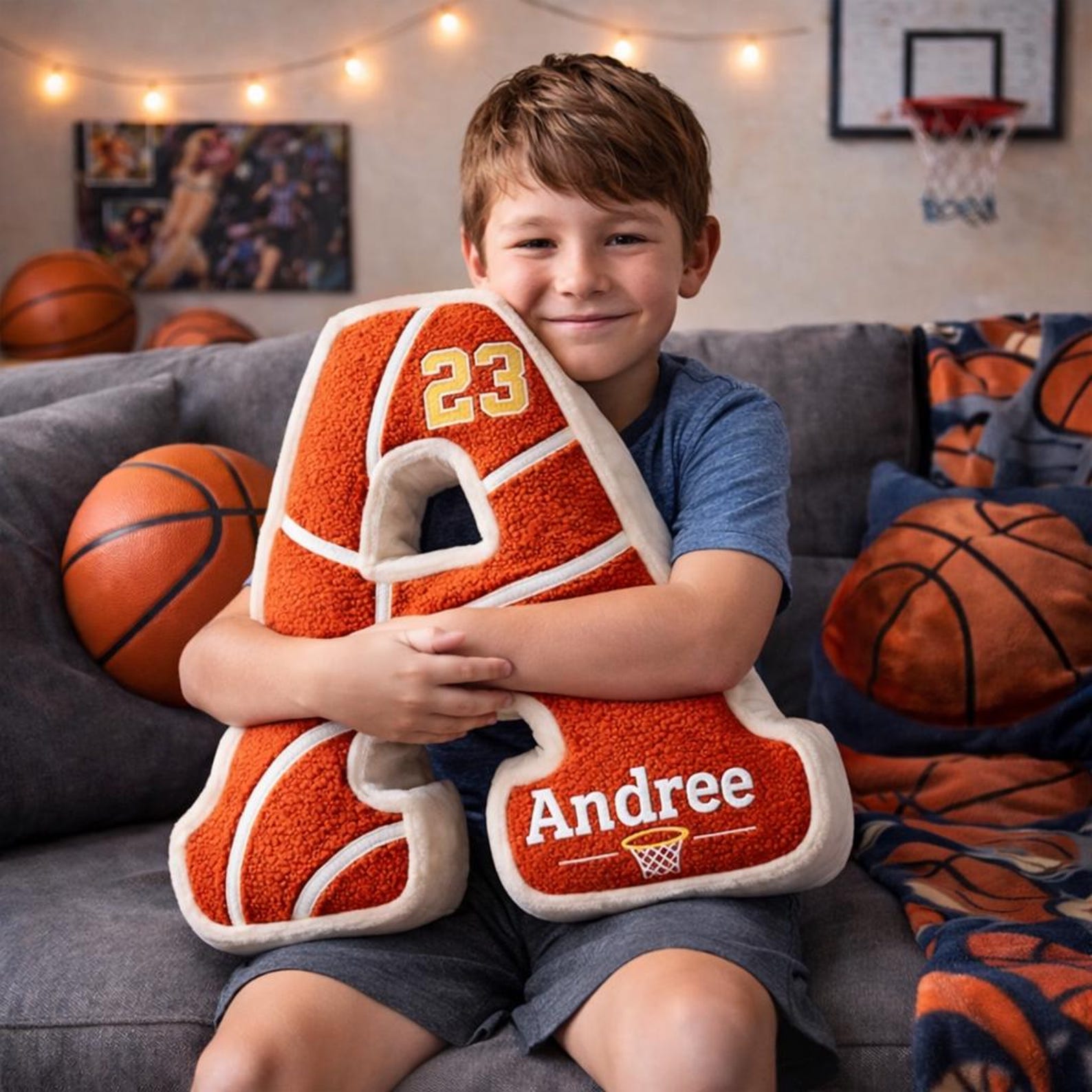 Personalized 3D Pinted Basketball Letter Pillow with Name&Number for Basketball Fan