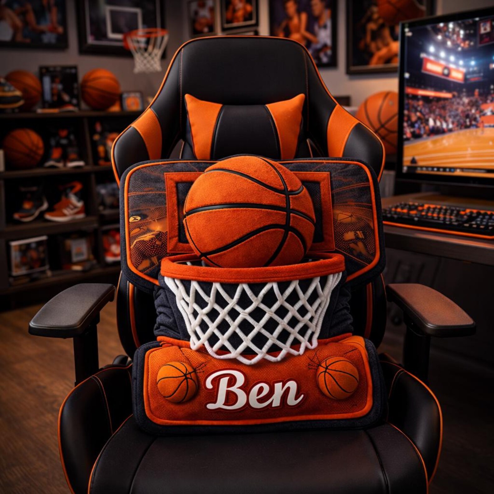 Personalized 3D Basketball Hoop Pillow with Name for Basketball Lovers