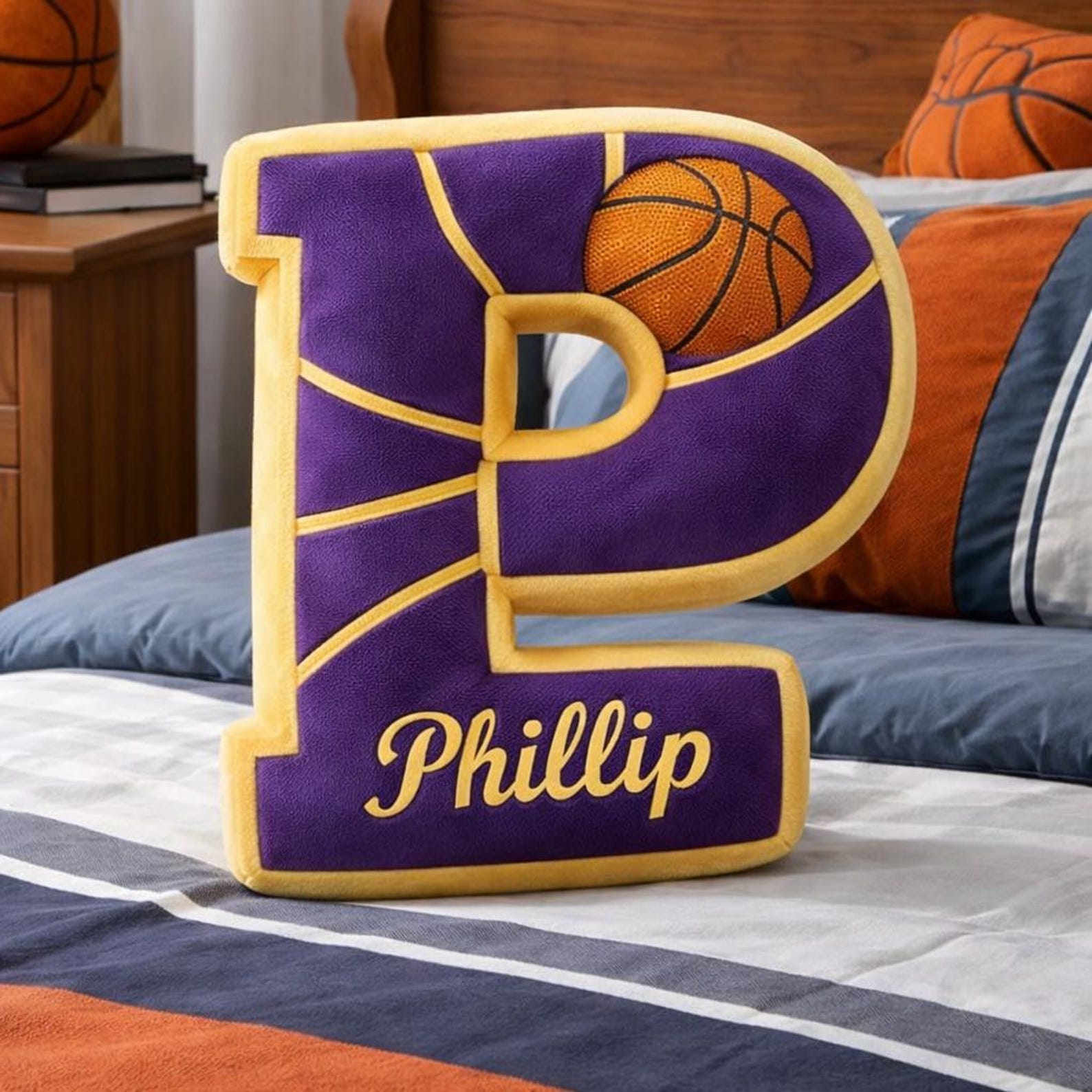 Personalized Letter Basketball Pillow with Name for Kids or Basketball Lovers