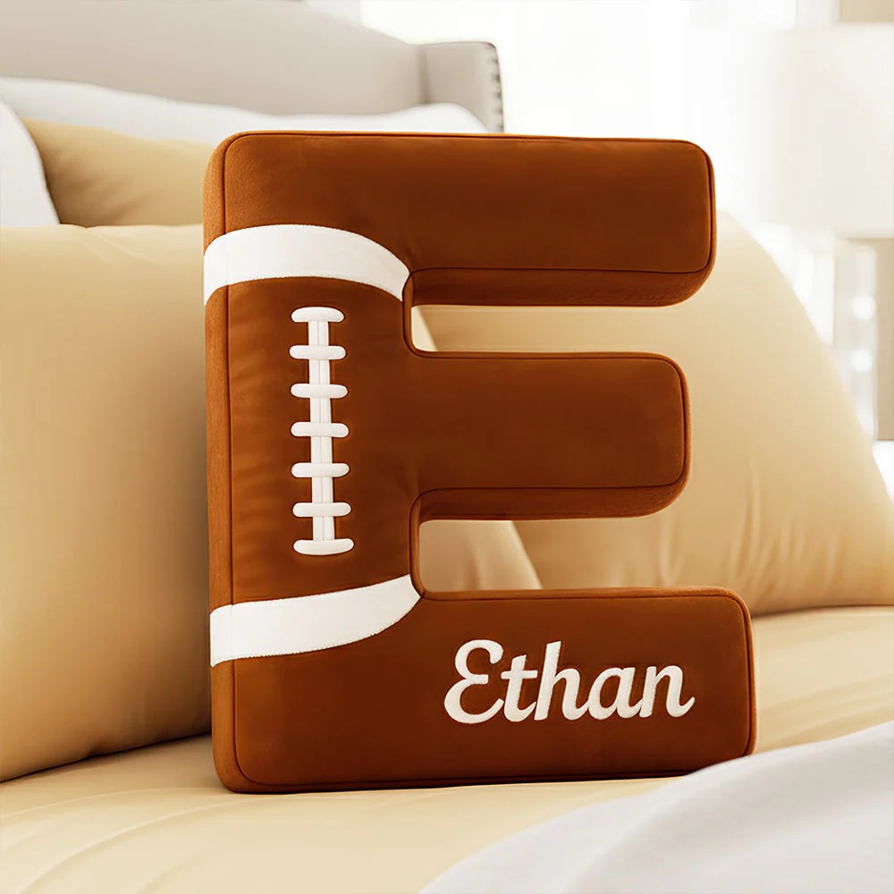 Personalized Football Letter Shaped Pillow Custom Initial Pillow with name Sports Enthusiasts Football Lover Player Fans Gifts