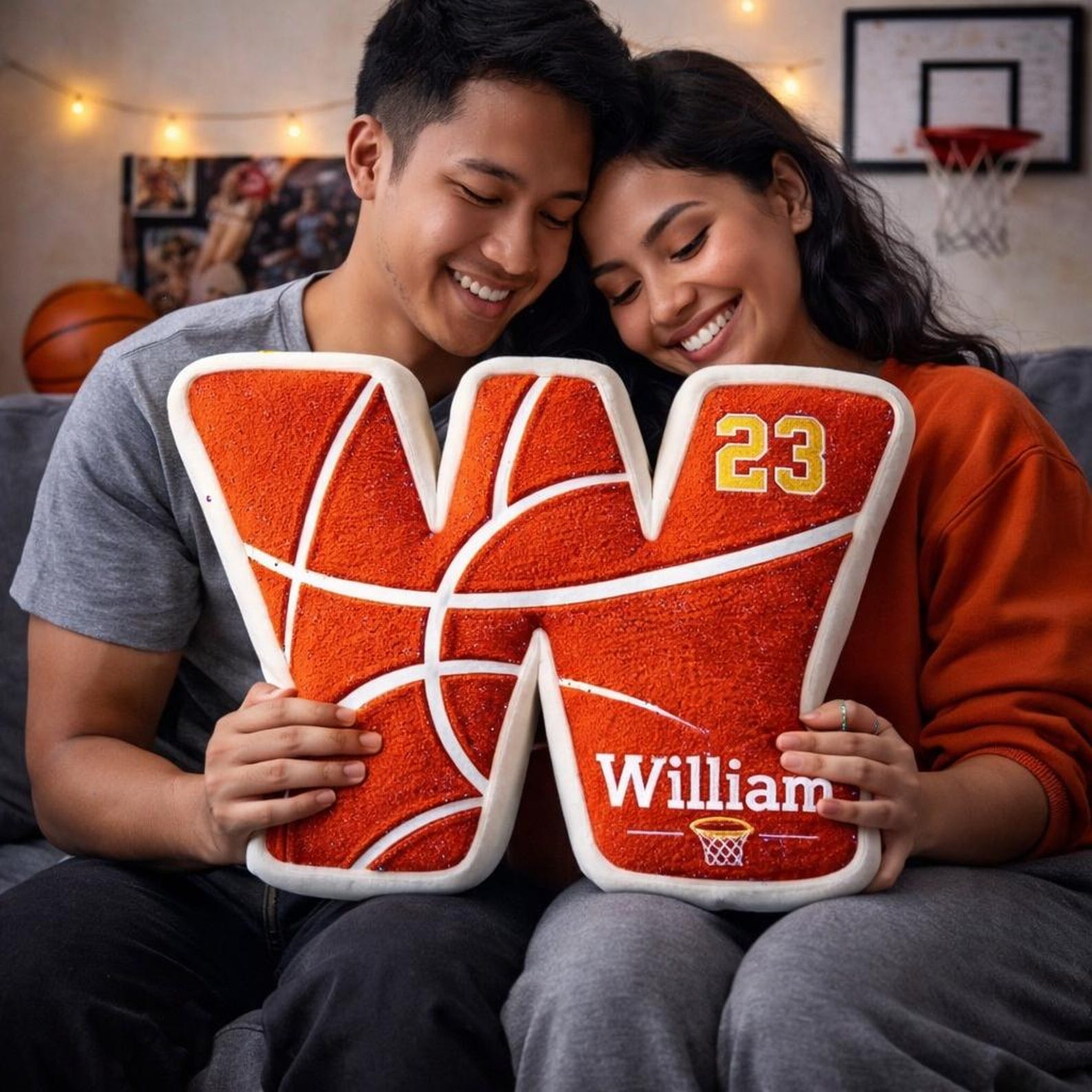 Personalized 3D Pinted Basketball Letter Pillow with Name&Number for Basketball Fan
