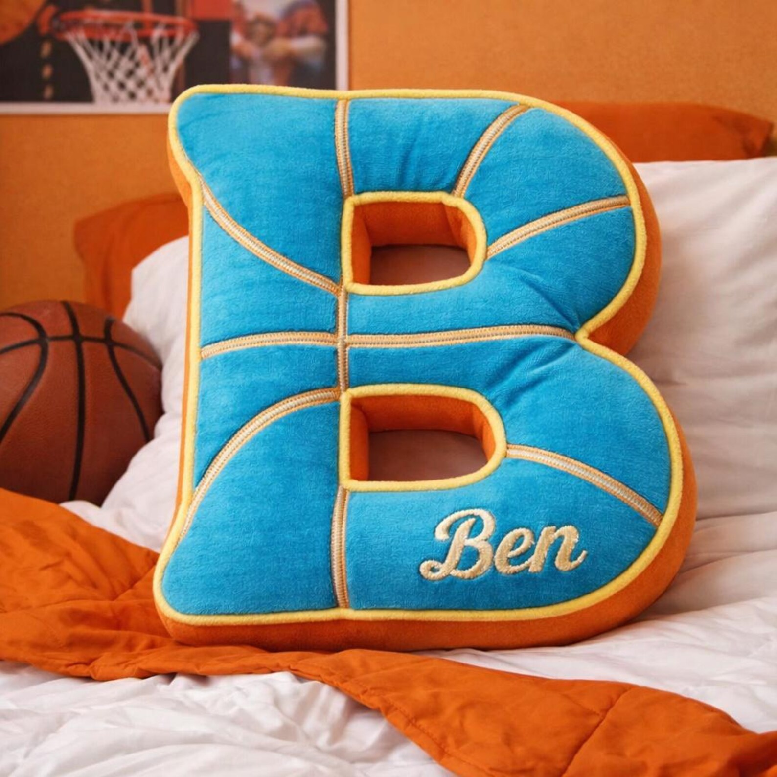 Personalized Basketball Letter Pillow with Name for Kids