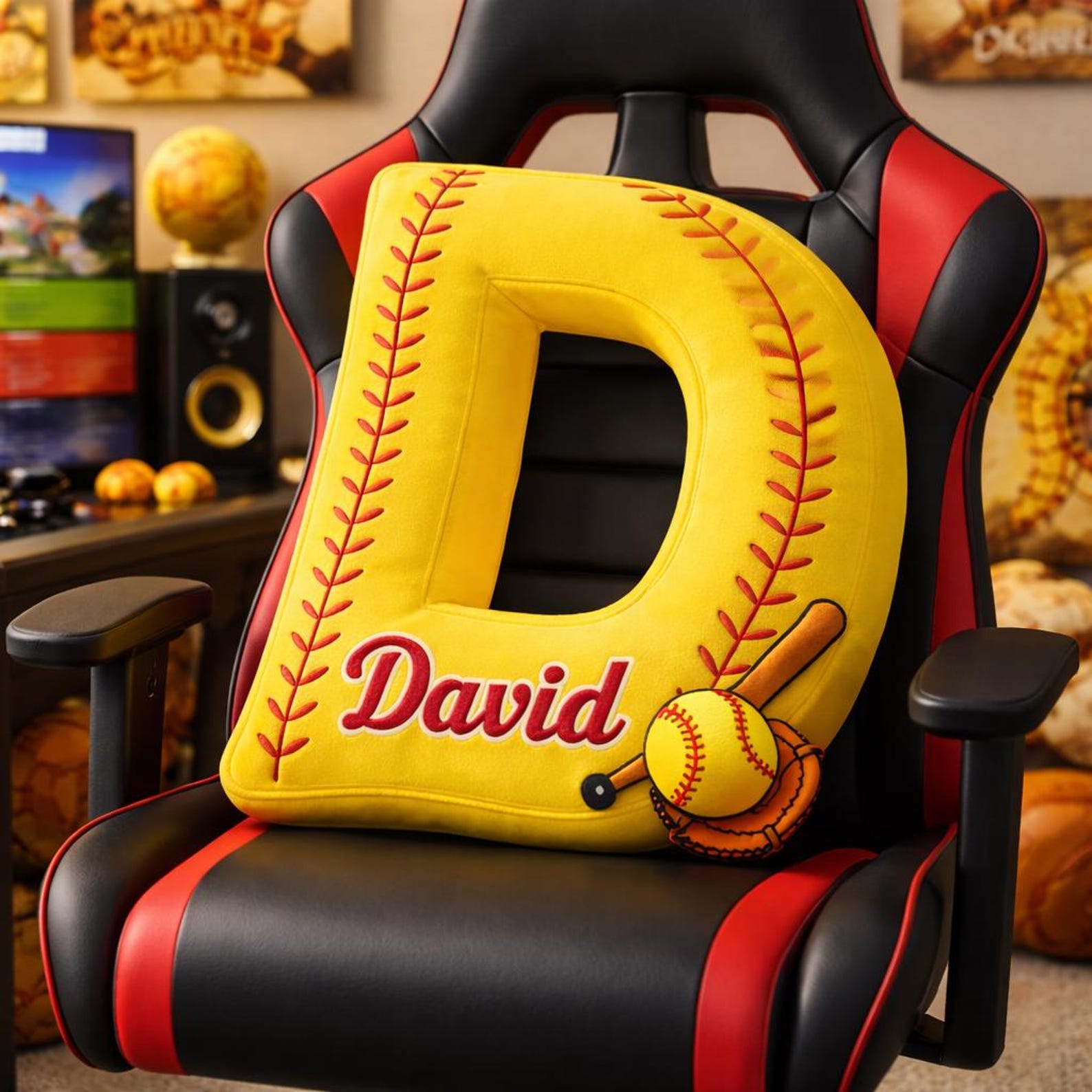 Personalized Letter Softball Pillow With Name For Softball Fans
