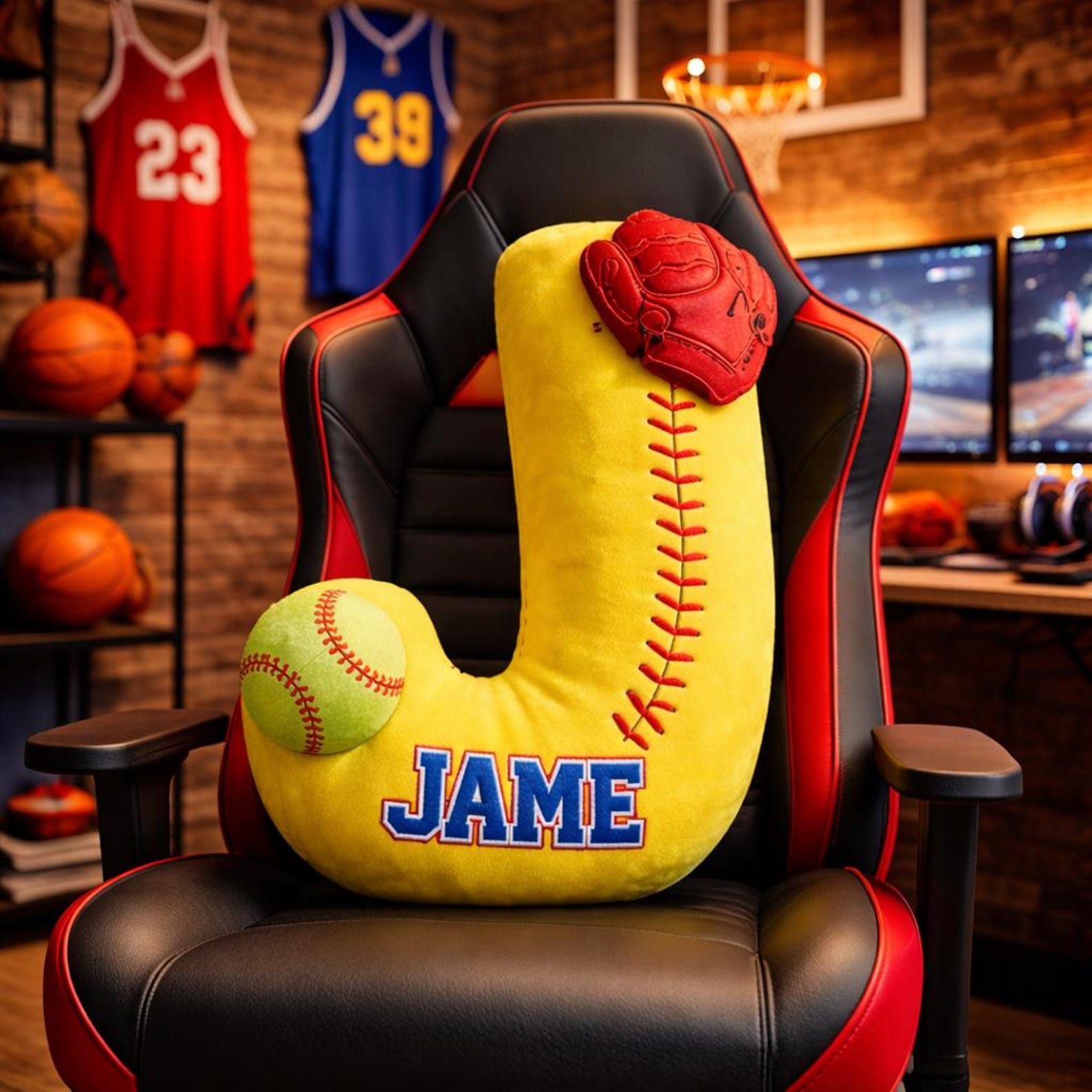 Personalized Letter Softball Pillow With Name For Softball Lovers