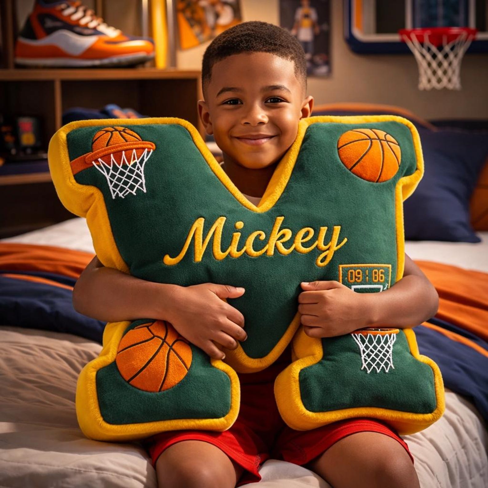 Personalized Letter Basketball Pillow with Name for Basketball Season Gift