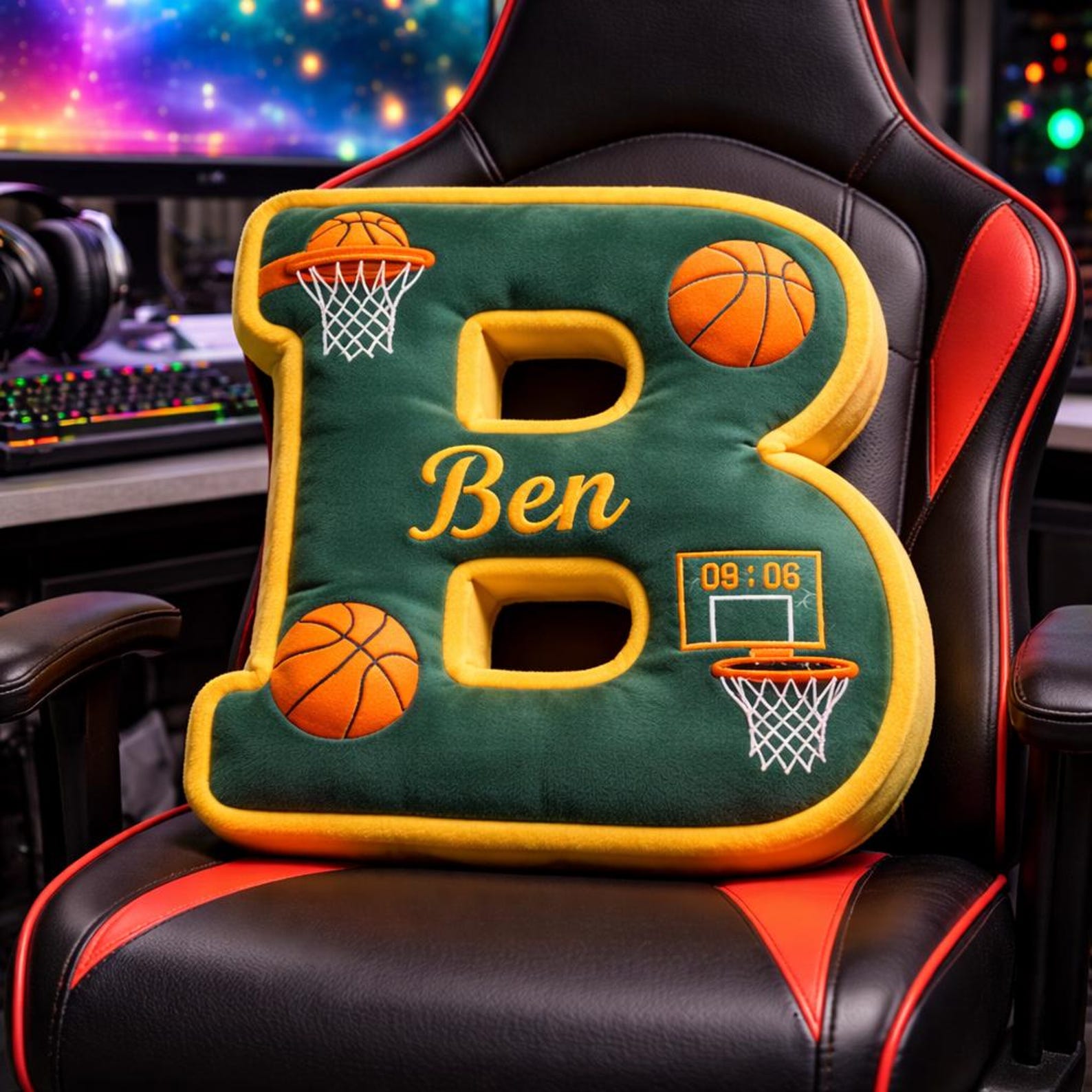 Personalized Letter Basketball Pillow with Name for Basketball Season Gift