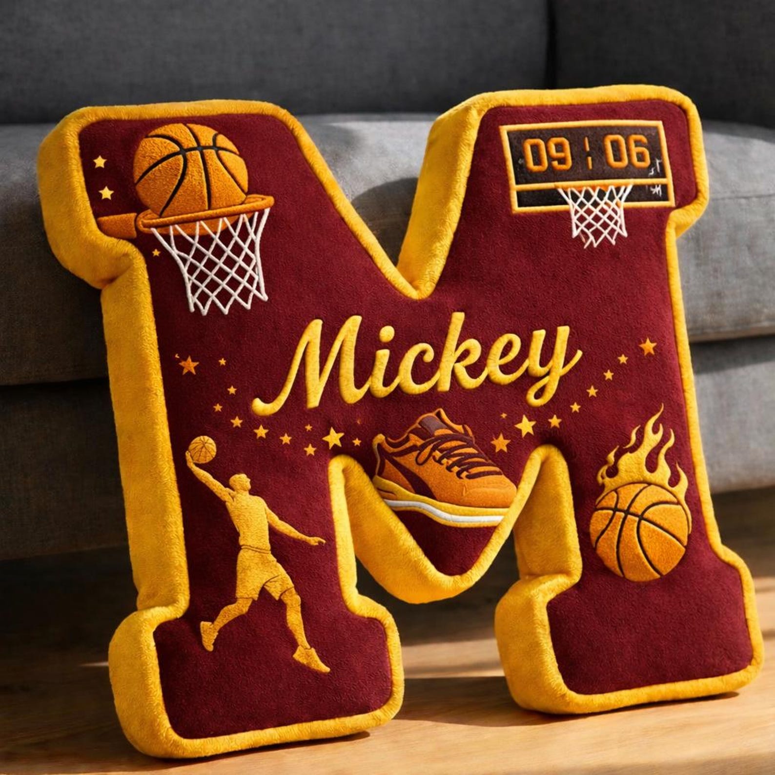 Personalized Letter Basketball Pillow with Name for Basketball Lovers