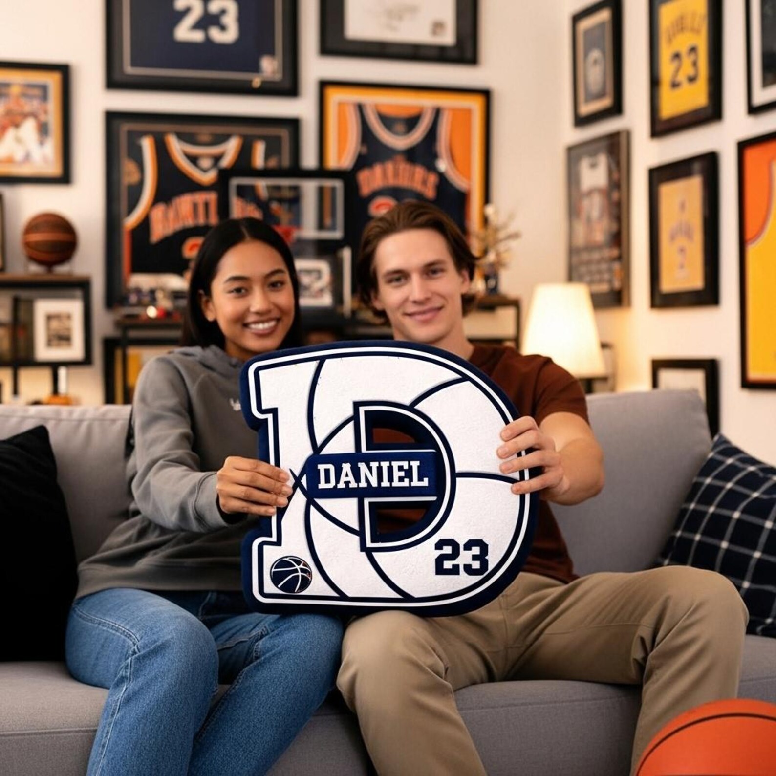 Personalized College Basketball Letter Pillow with Name&Number