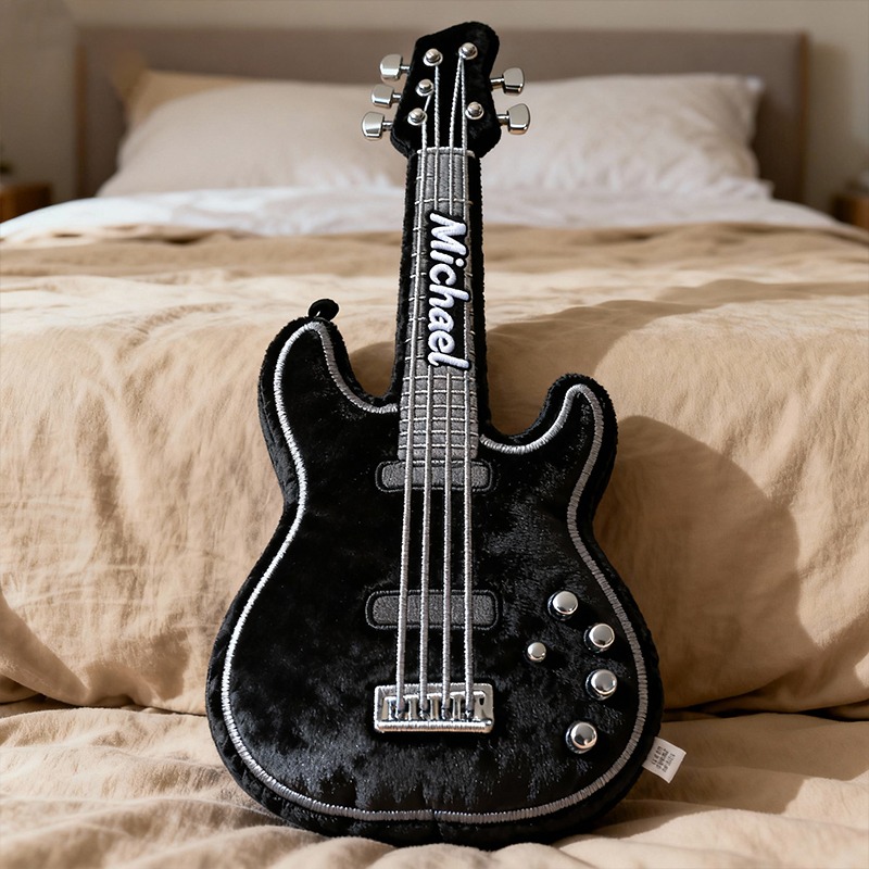 Personalized Bass Guitar Printed Pillow With Name for Music Lovers