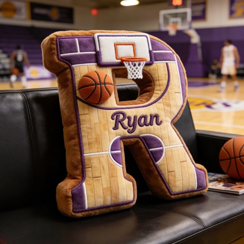Personalized Basketball Initial Pillow With Name