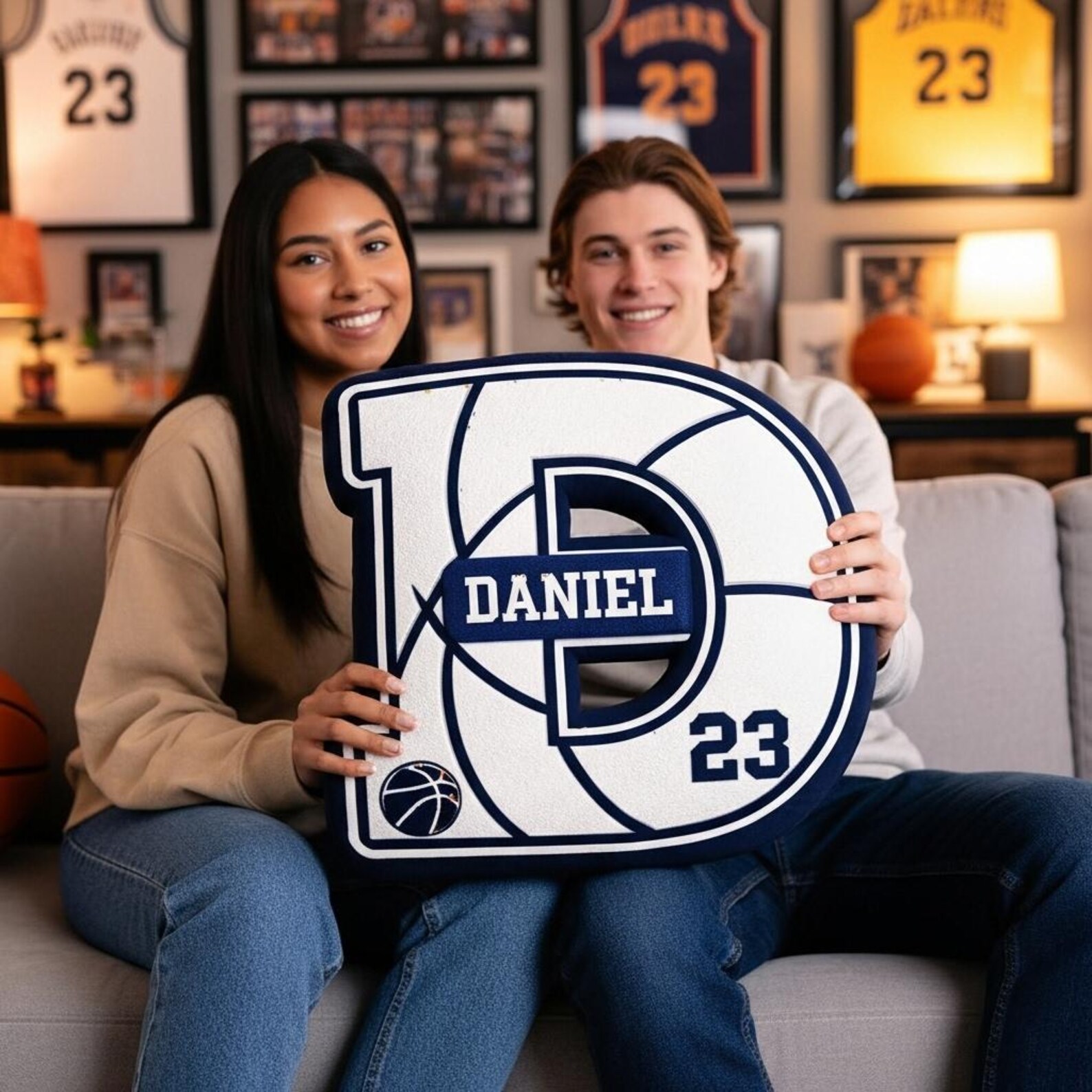 Personalized College Basketball Letter Pillow with Name&Number