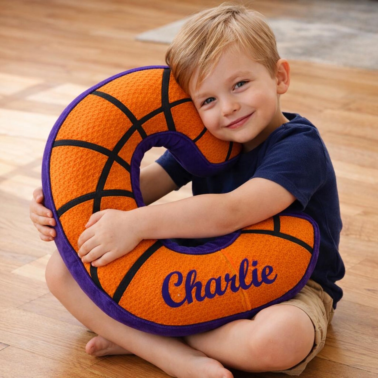 Personalized Name Letter Basketball Pillow with Name for Orange & Purple Team Fan