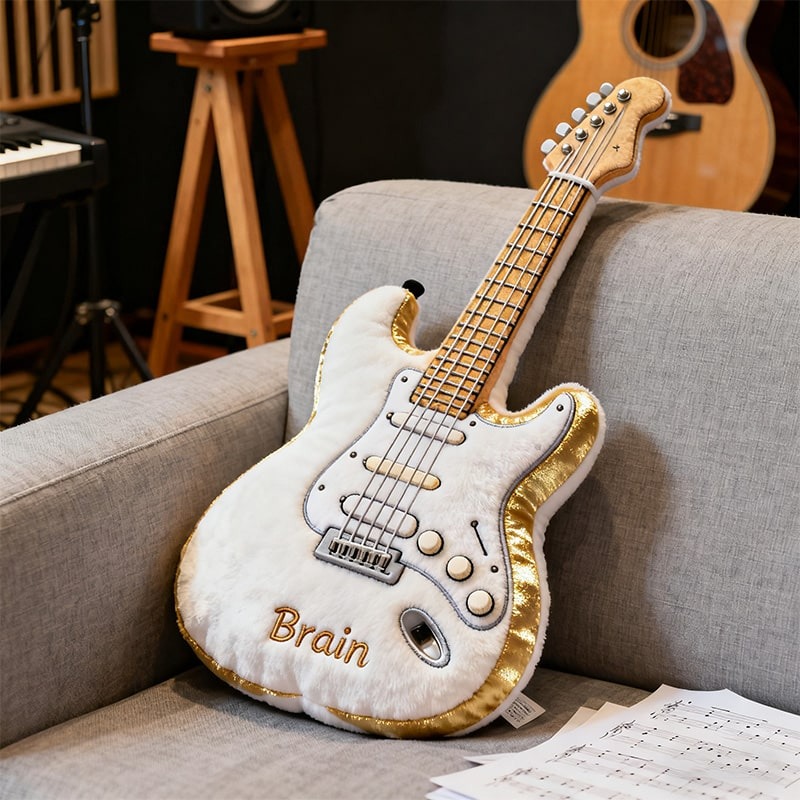 Personalized Printed Electric Guitar Pillow With Name ,Unique Gift for Music Lovers