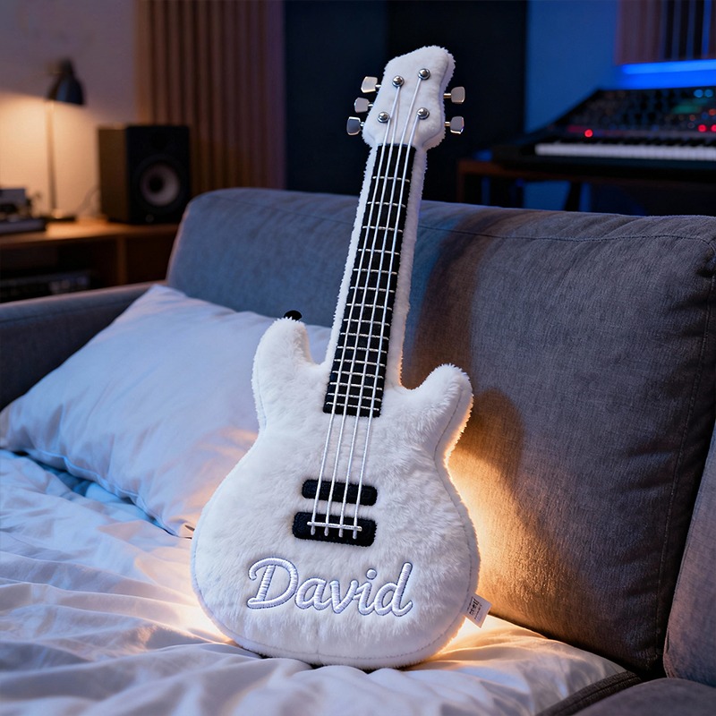 Personalized Bass Guitar Printed Pillow With Name for Music Lovers
