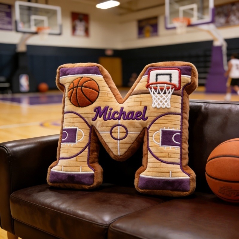 Personalized Basketball Initial Pillow With Name