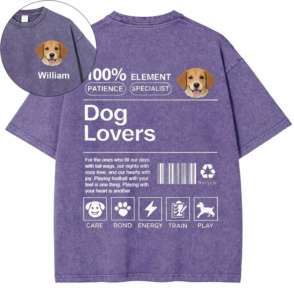 Personalized Dog Pattern Unisex Fit Washed T-Shirt with Name and  Dog Photo